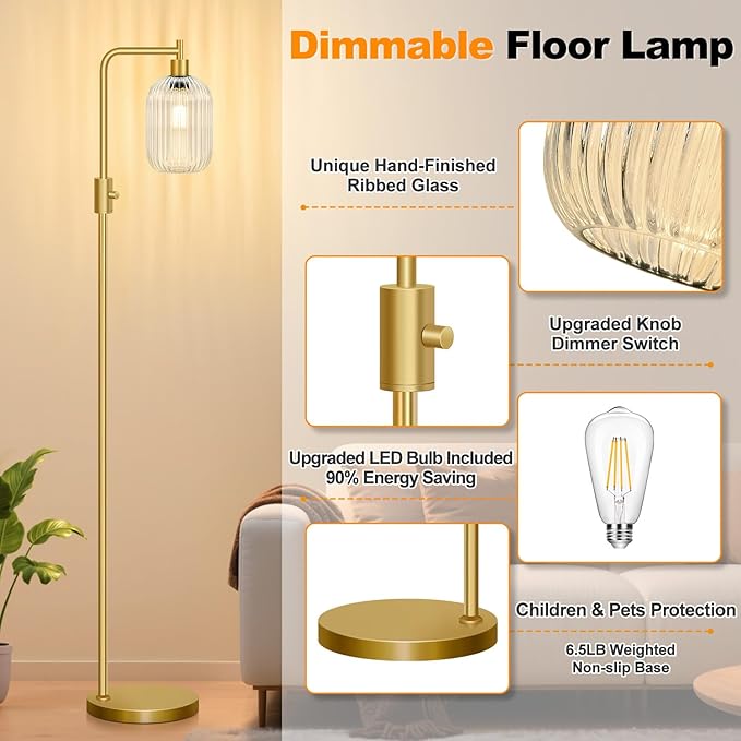 【Upgraded】 Dimmable Glass Floor Lamp - Image 4
