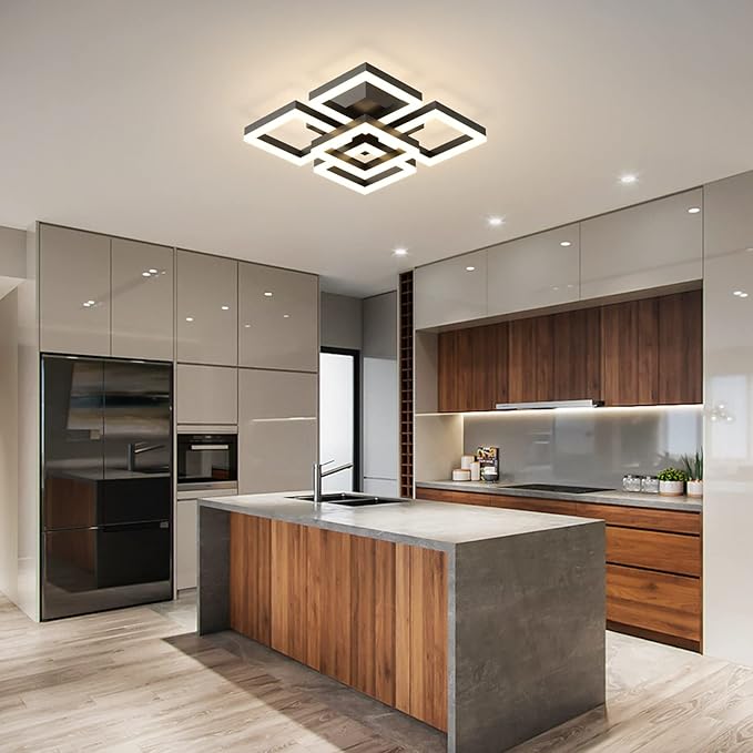 GEADI Modern LED Ceiling Light, 64W Dimmable Black Flush Mount Light 5-Square - Image 8