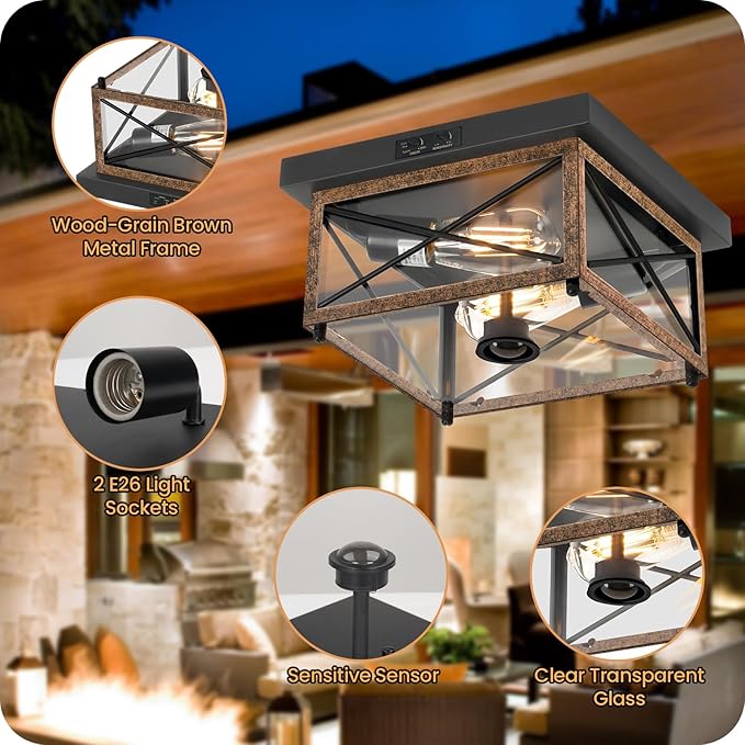 Outdoor Ceiling Light with Motion Sensor, Flush Mount Porch Ceiling Lights - Image 7