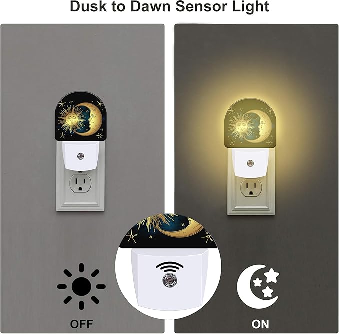 Crescent Moon and Stars Night Light Plug into Wall, Boho Sun Moon Dusk to Dawn - Image 3