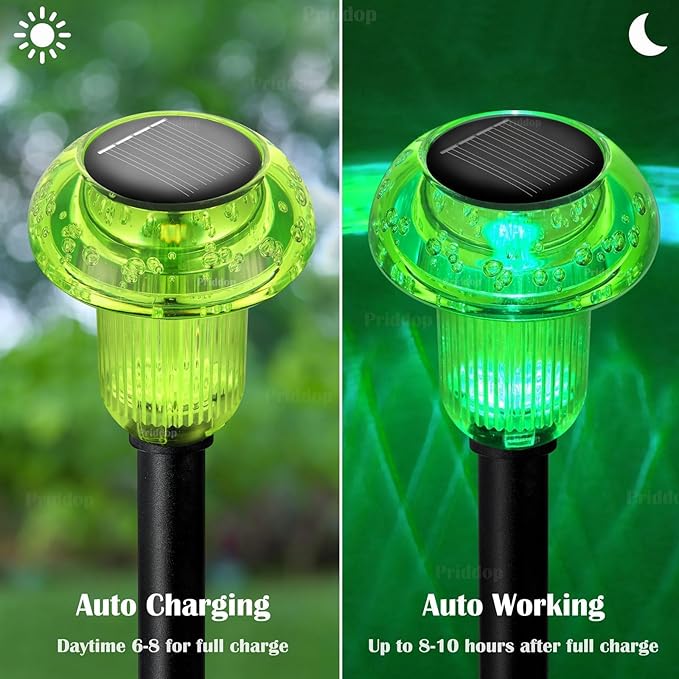 St Patricks Day Solar Lights Outdoor 8 Pack Green LED Waterproof Mushroom - Image 3