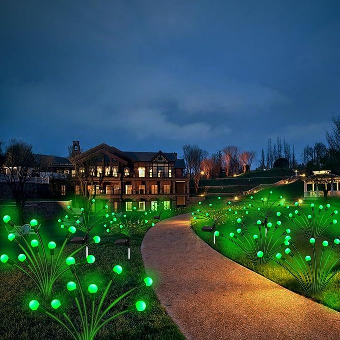 Kohlrabi Solar Halloween Lights Outdoor, 6 Pack 60 LED Solar Green Firefly - Image 6