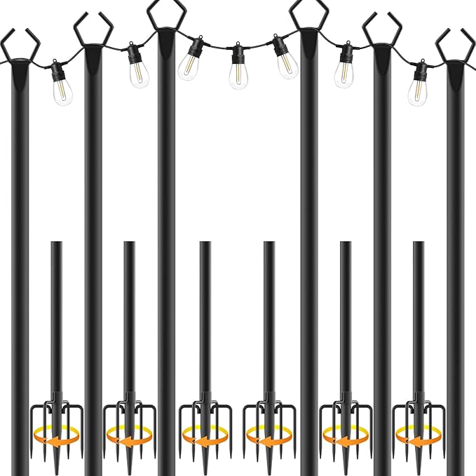 6 Pack String Light Poles, Metal Poles by NUERPO