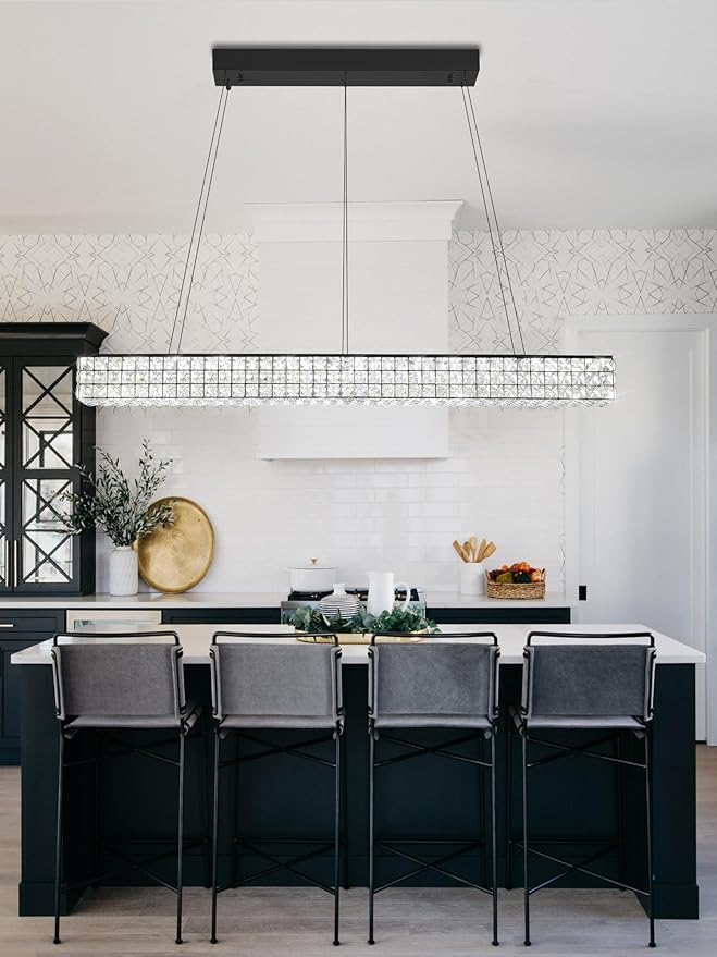 W48 Rectangle Chandeliers for Dining Room, Modern Crystal Pendant Lights - Image 9