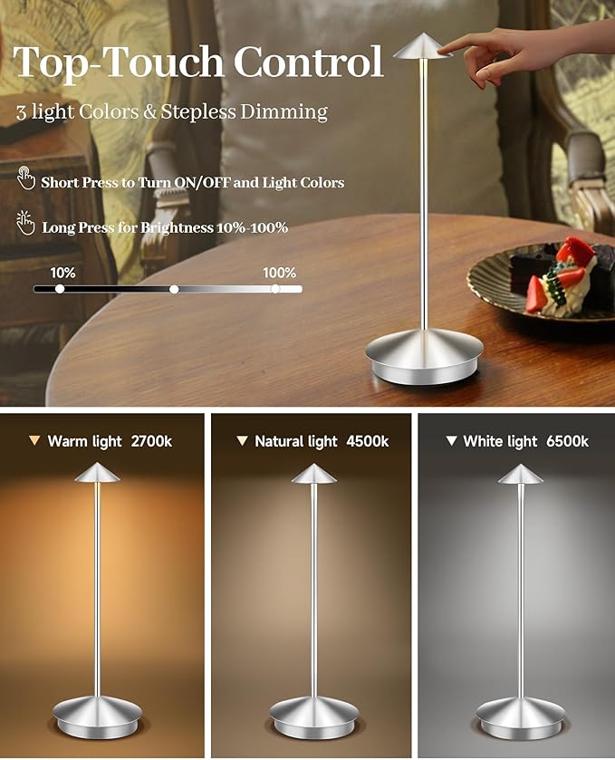 Portable Led Cordless Lamp Table Light 2 Pack, Rechargeable 6000mAh Battery - Image 4