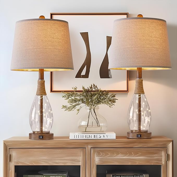 OYEARS Wood-Like Bedside Table Lamps Set of 2 - Image 4