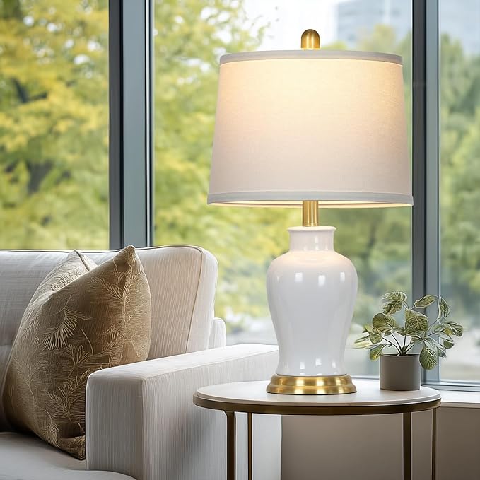 White Ceramic Table Lamps Set of 2, Farmhouse Lamp - Image 2