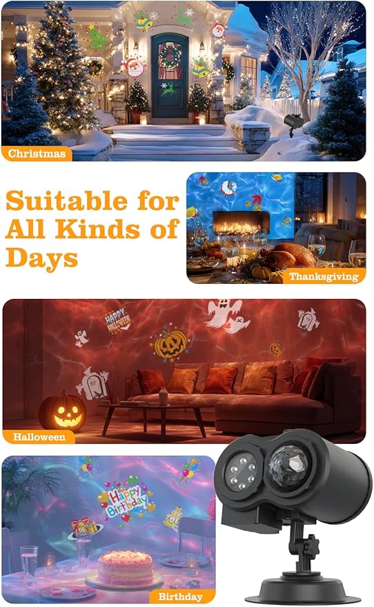 Christmas Projector Lights Outdoor Indoor, 2-in-1 Light Projector Water Wave - Image 7