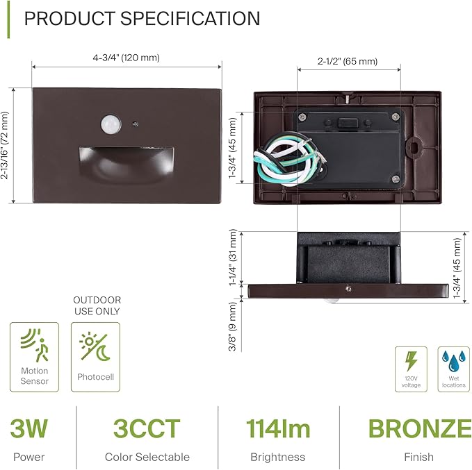 ASD LED Recessed Step Light Fixture, Dusk to Dawn Tread Lighting | 3CCT - Image 2