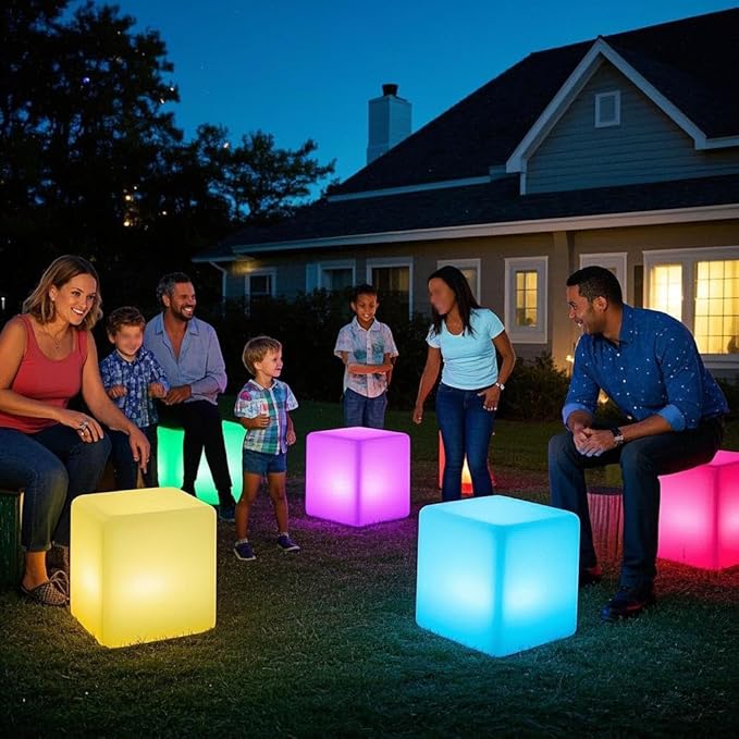 Mr.Go 20-inch LED Lighted Cube Table, Large LED Cube Chair Light, 16 RGB Colors - Image 2