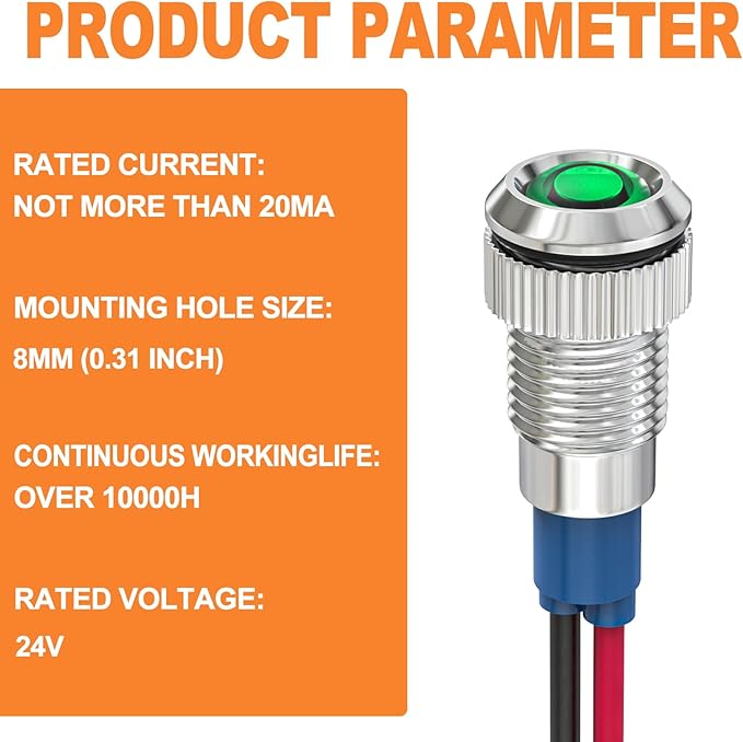 GASHER 5 PCS Energy Saving Indicator Light, LED Light 12V/24V/110V 20mA Panel - Image 2