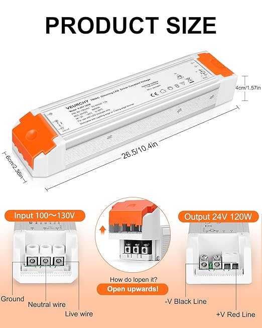 24V Dimmable LED Driver 120W AC 120V to DC 24 Volt Dimmable Lighting Low - Image 3