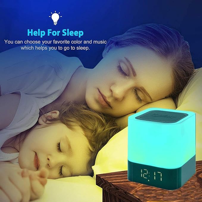Night Lights Bluetooth Speaker, Alarm Clock Bluetooth Speakers Touch Sensor - Image 6