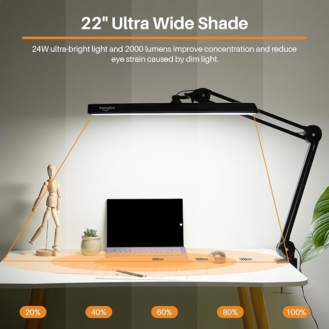 LED Architect Desk Lamp with Clamp, Metal Swing Arm 2000 Lumens Dimming Office - Image 2