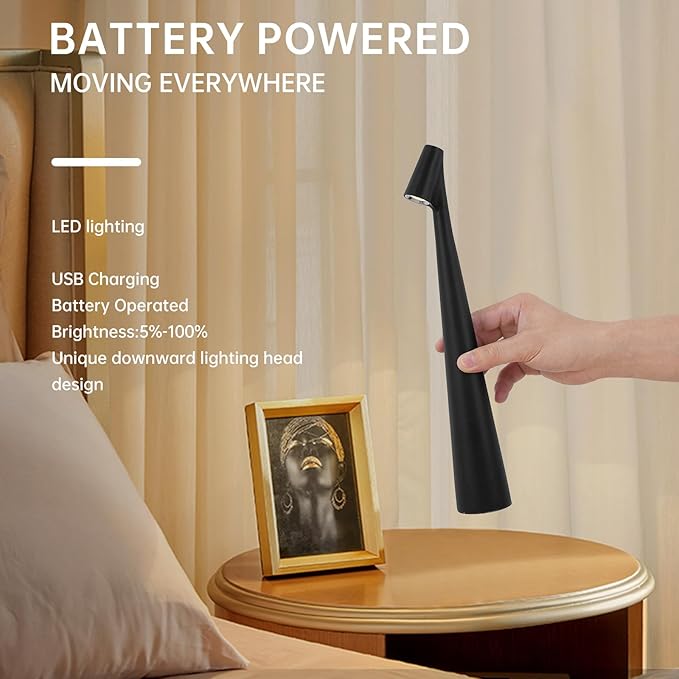 Black Set of 2 Cordless Table Lamps Rechargeable Battery Operated Lamp Touch - Image 2