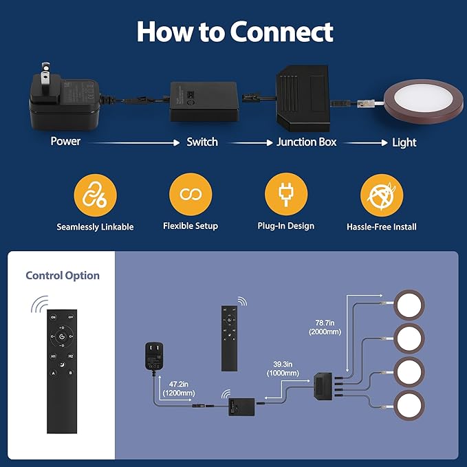 V4light Smart Plug-in LED Puck Lights Brown, Ultra-Thin Under Cabinet Lighting - Image 6