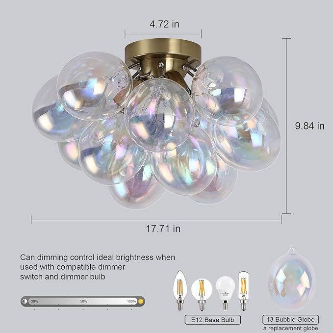 GoYeel Semi Flush Mount Ceiling Light Gold, Colorful Bubble Light Fixture - Image 5