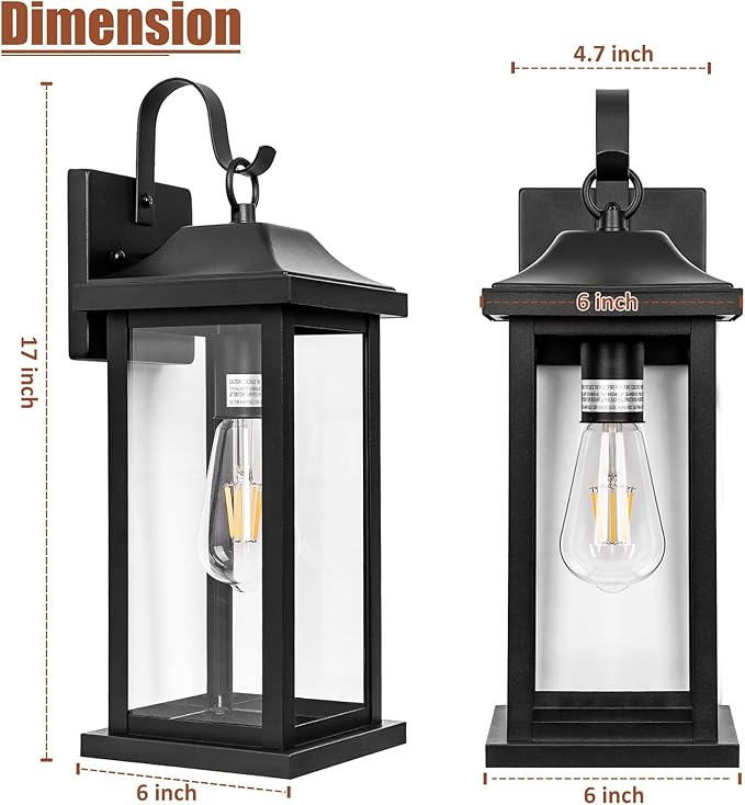 2-Pack Large Outdoor Light Fixtures IP65 Waterproof, Exterior Matte Black - Image 6