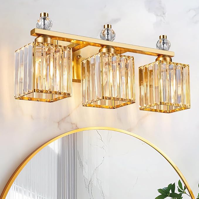 Bathroom Vanity Lights 3-Light Modern Crystal Vanity Light Gold Bathroom Light - Image 7