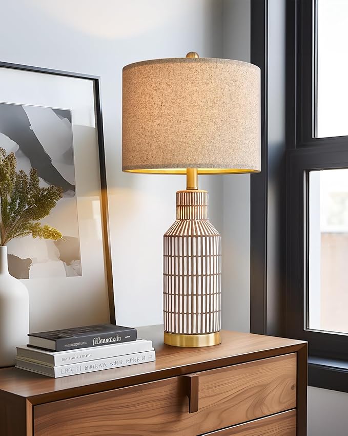 25" Table Lamps Set of 2, Modern Ceramic Bedside Lamps - Image 2