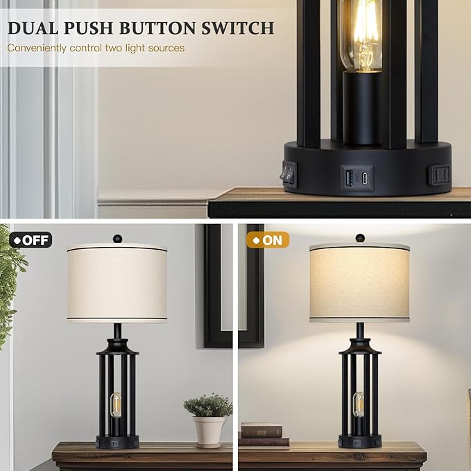 27.5" Black Farmhouse Table Lamps Set of 2, Tall Vintage Lamps - Image 3