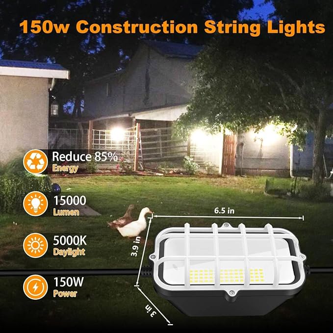 100ft LED Construction String Lights, 150W 15000LM Waterproof IP67 Led String - Image 2