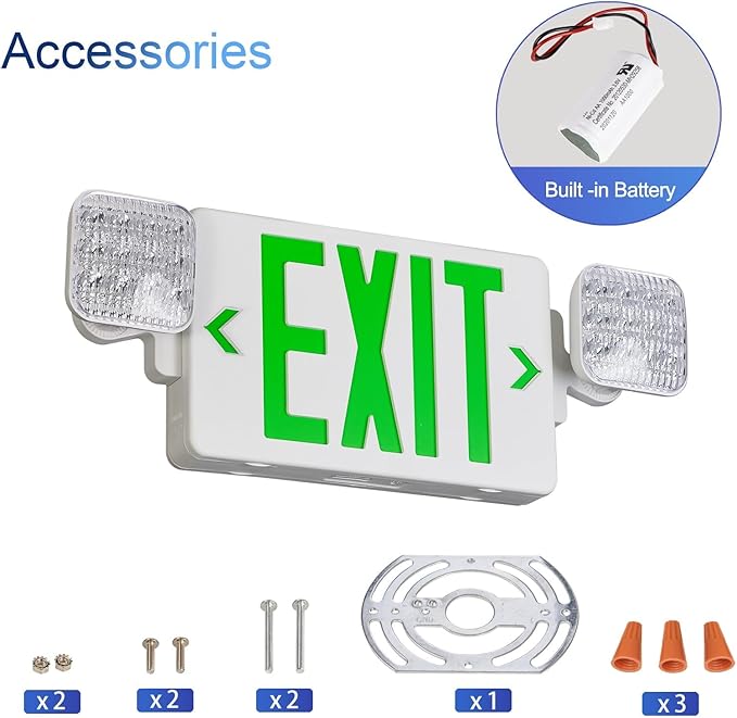 CM MZY Green Exit Sign with Emergency Light, Two Adjustable Square Head - Image 2