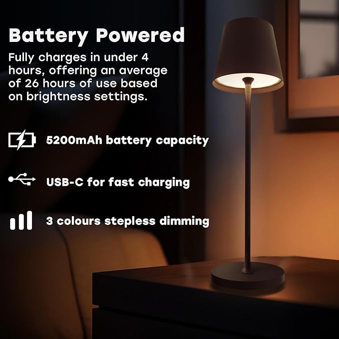 2 Pack Cordless Table Lamp, Portable LED Desk Lamp, 5200mAh Battery Operated - Image 6