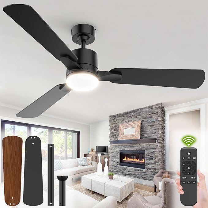 Ceiling Fans with Lights, 52 Inch Low Profile Ceiling Fan with Light and Remote by StayCoolShineBright