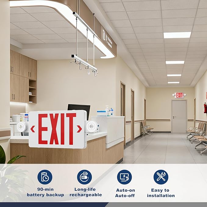 Exit Sign with Emergency Lights, LED Emergency Exit Light with Battery Backup - Image 2