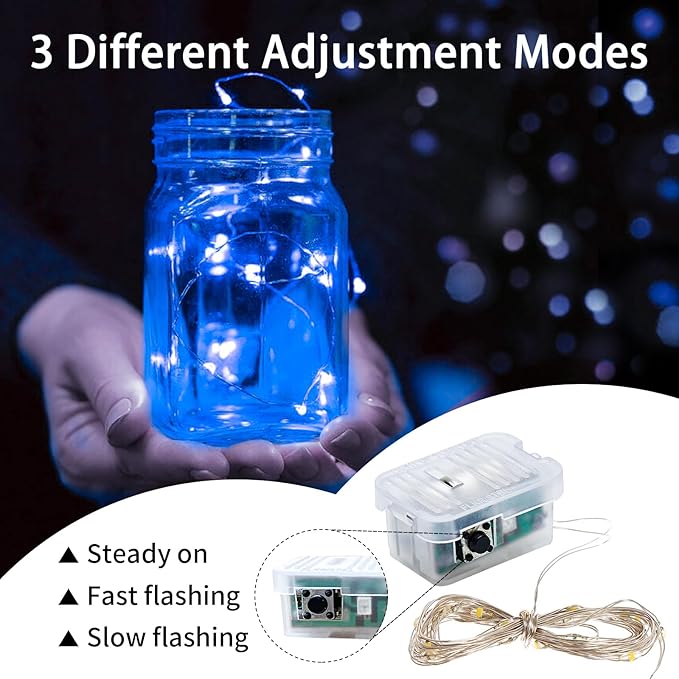 100 Pack Blue Fairy Lights 7Ft 20 LED Twinkle String Lights 3 Modes Battery - Image 3