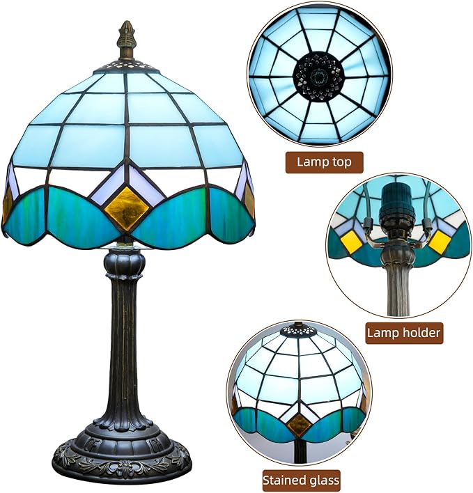 Sky Blue and White Lamp Small Tiffany Lamps Bedside Nightstand - Image 5