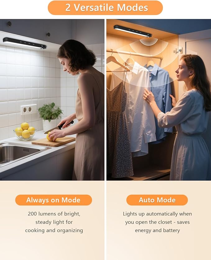 WILLED Under Cabinet & Closet Lights, Motion Sensor, Rechargeable, 3 Color Temps - Image 3