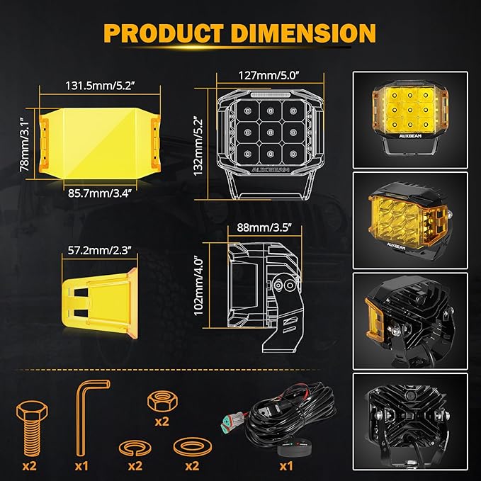 Auxbeam 5" 168W LED Cube Pods Offroad Driving Light - Image 7
