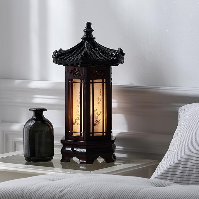 Antique Alive Traditional Korean Wood Lamp | Handmade Asian Oriental Table by AntiqueAlive