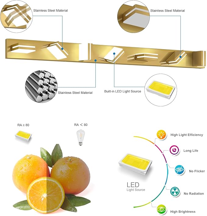 SineRise LED Modern Bathroom Vanity Light Fixtures, Brass Modern Acrylic - Image 2