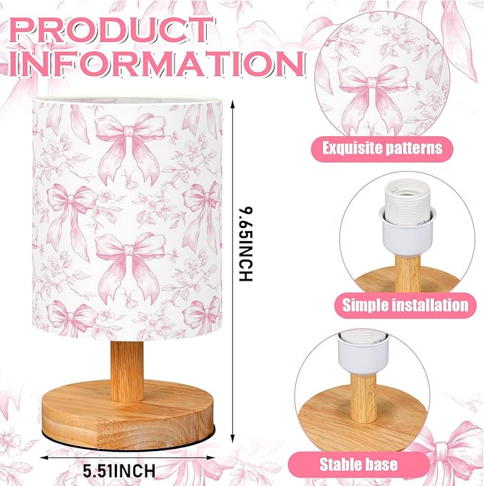 VIHOSE Floral Bow Kids Table Lamp - Image 6