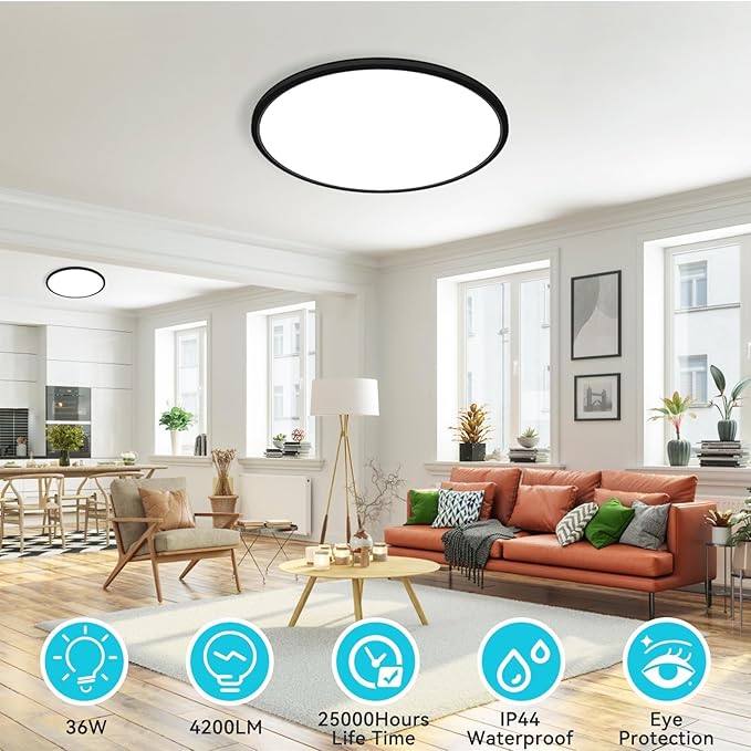 libtit 16.5 Inch Large Black Flush Mount Ceiling Light, 4200LM 36W Low Profile - Image 2