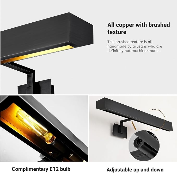 24" Picture Light Black Picture Light Hardwired, 2-Light Bronze Art Lights - Image 4