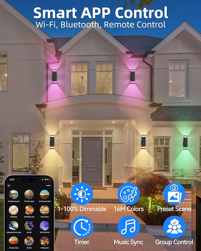 Smart Outdoor RGB Wall Lights, Wi-Fi & App Control Color Changing Up and Down - Image 5
