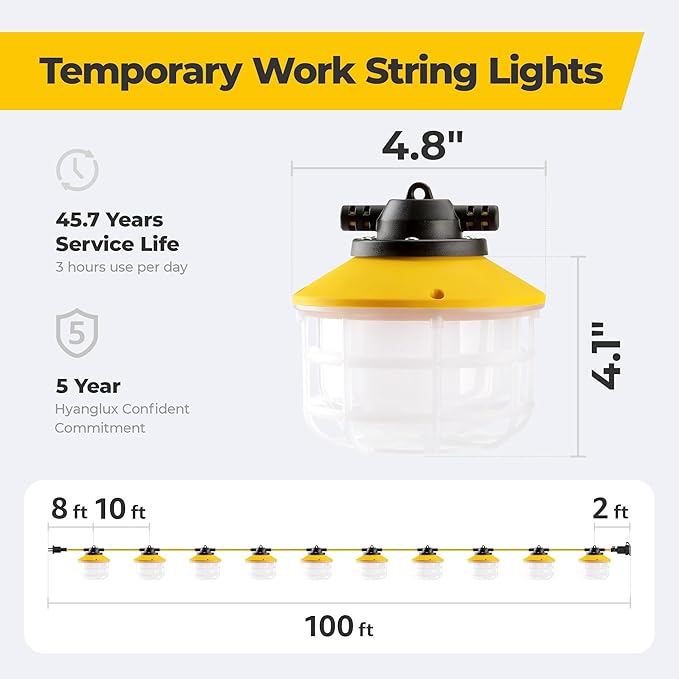 100FT 150W Ultra-Bright 21000 lumens Linkable Construction String Lights: - Image 5