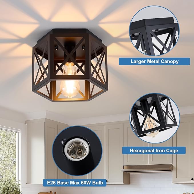 2 Pack Flush Mount Ceiling Light, 1-Light Black Light Fixtures Ceiling Mount - Image 4