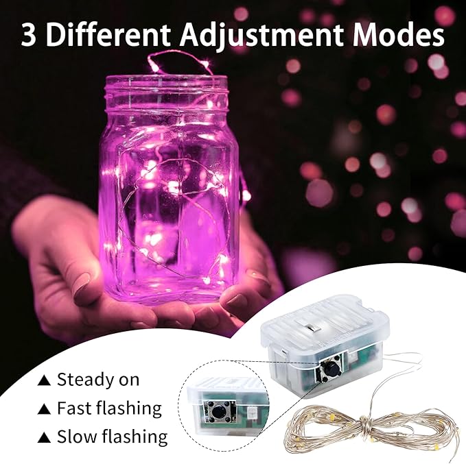 50 Pack Pink Fairy Lights 7Ft 20 LED Twinkle String Lights 3 Modes Battery - Image 3