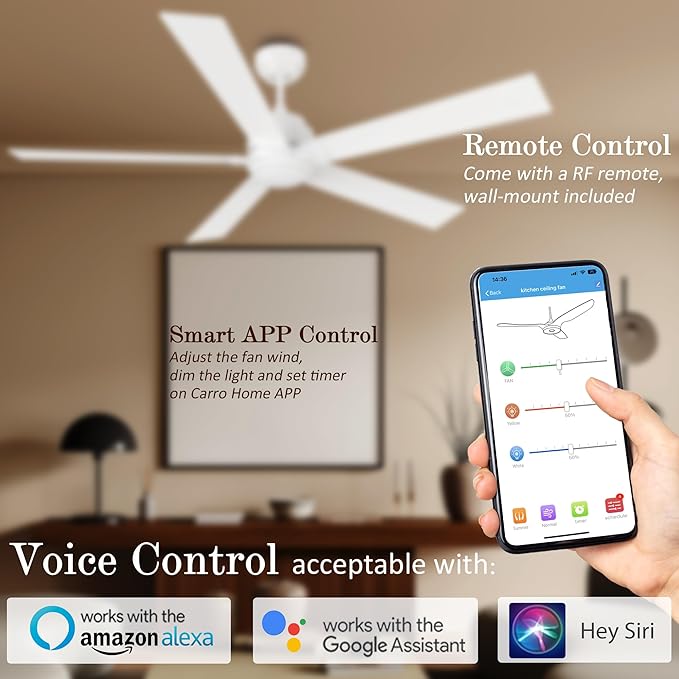 SMAAIR Smart Ceiling Fan with Light, 60inch Indoor and Outdoor ceiling fan with - Image 4
