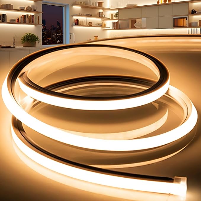 LED Strip Lights Warm White 3000K, 9.8ft 110-120V Neon Rope Lights, Flexible by VOEWT