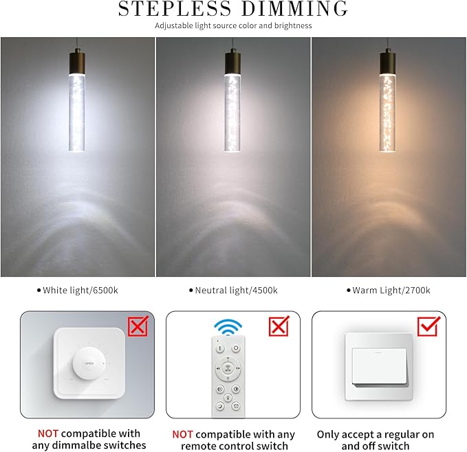 2 Pack Modern Kitchen Island Hanging Light, Bubble Acrylic, 3 Color Temperatures - Image 5