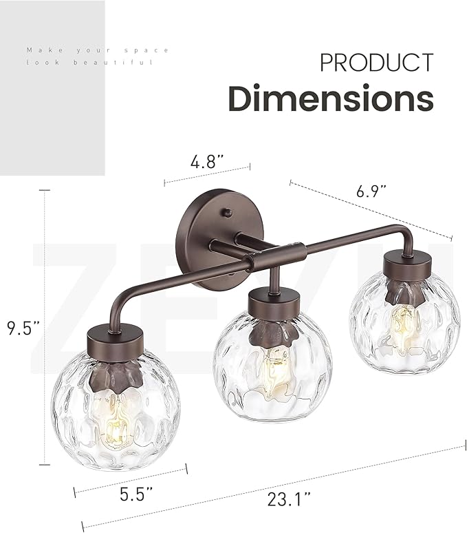 zeyu 3-Light Farmhouse Vanity Light, 23 inch Bathroom Light Fixtures - Image 6