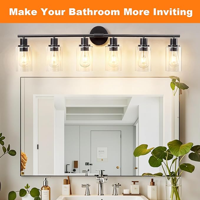 DLLT 6-Light Bathroom Light Fixtures: Black Modern Vanity Lights - Image 2