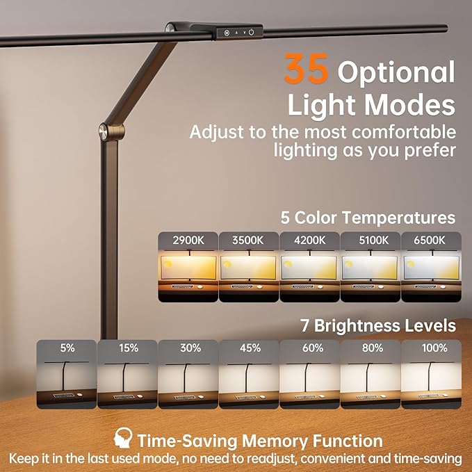 LED Desk Lamp for Home Office, 24W Eye-Caring Reading Light - Image 3