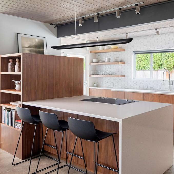 47" Modern Led Linear Pendant Light 36w Dimmable Ceiling Hanging Lights Wood - Image 5